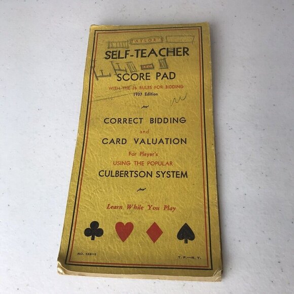 Other - Vintage Taylor’s Self-Teacher Bridge Score Pad, 1937 Edition No. 133-1